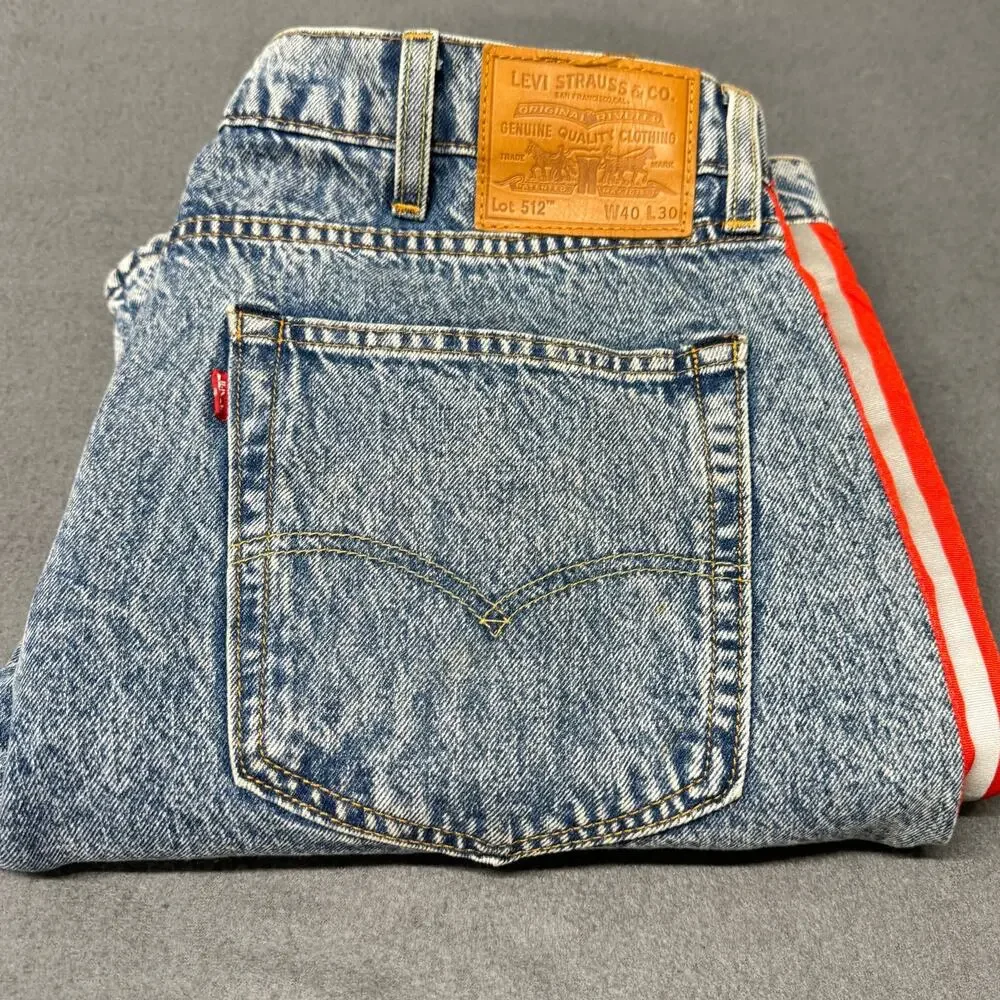 Levi's 512 Jeans Mens 40x30‎ ACTUAL Slim Taper Acid Wash Denim Reflective Sides